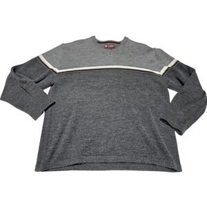 Y2K transnine Gray‎ V Neck Long Sleeve Sweater Mens L Acrylic Striped